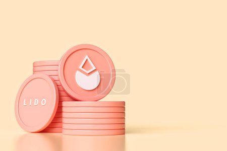 Lido Dao token stacks illustration with empty space. Design suitable for cryptocurrency news and advertisements. High quality 3D rendering.