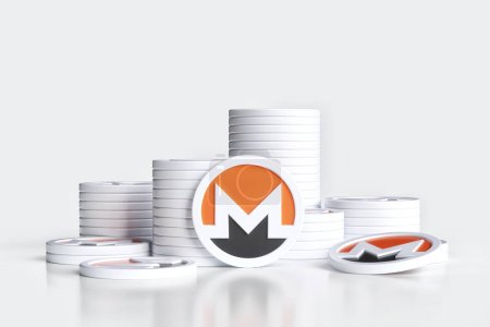Photo for Stacked Monero token coins. Suitable for crypto currency and digital financial concepts. High quality 3D rendering. - Royalty Free Image