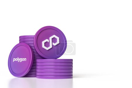 Photo for Coin stacks and tokens of Polygon Matic cryptocurrency. High quality 3D rendering. - Royalty Free Image