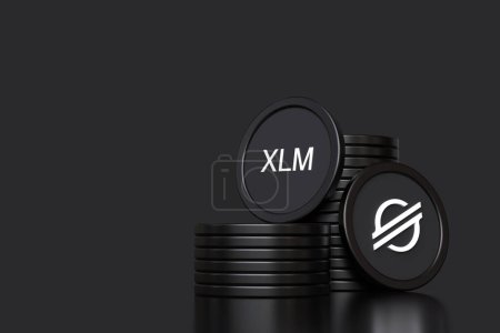 Photo for Set of Xlm Stellar coin stacks and tokens showing logo and ticker. Illustrative design suitable for cryptocurrency and altcoin concepts. High quality 3D rendering. - Royalty Free Image