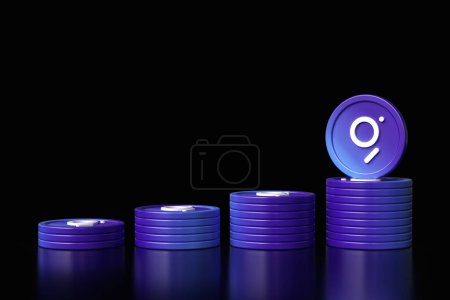 Photo for Stacks of The Graph Grt tiles sorted in order of height. Nice dark blue and purple color scheme. Design suitable for ads and projects in cryptocurrency concepts. High definition 3D rendering. - Royalty Free Image