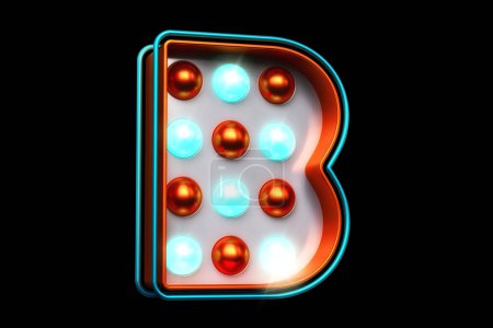 Photo for 3D typeface letter B in copper with blue glowing light bulbs. High quality 3D rendering. - Royalty Free Image