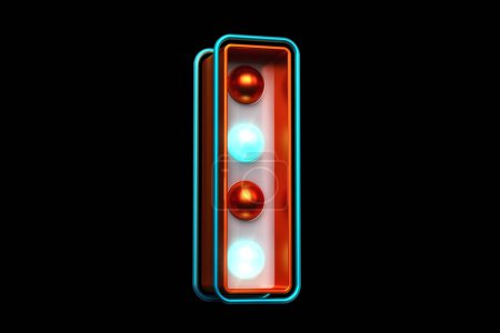 Photo for Lighting 3D letter I in metallic orange with blue light bulbs. High quality 3D rendering. - Royalty Free Image