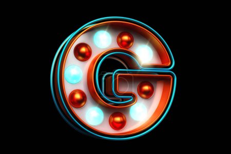 Photo for 3D marquee font in copper and bright blue. Eye catching metallic letter G with light bulbs design. High quality 3D rendering. - Royalty Free Image