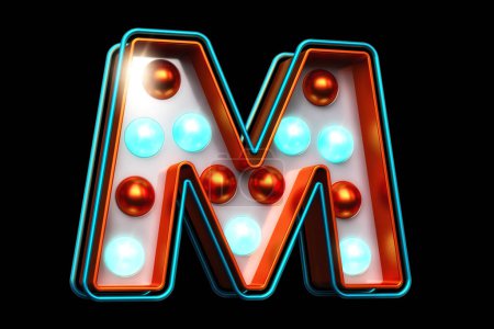 Photo for 3D font letter M in copper with bright blue and orange dots. High quality 3D rendering. - Royalty Free Image