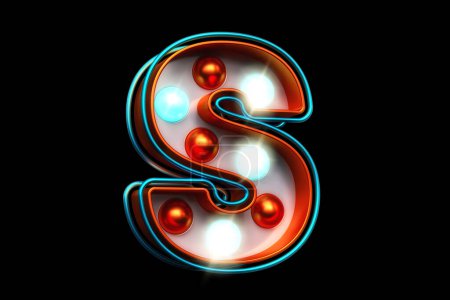 Photo for Lighting 3D letter S in copper with blue and orange dots. High quality 3D rendering. - Royalty Free Image
