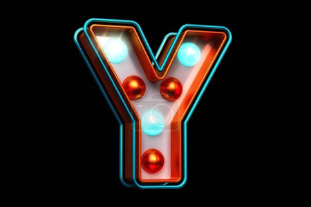 Photo for 3D neon dots alphabet letter Y in copper and bright blue. Attractive bright bulb font. High quality 3D rendering. - Royalty Free Image