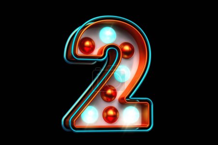 Photo for Vintage 3D number 2 in orange and blue. Bulb marquee style font. High quality 3D rendering - Royalty Free Image