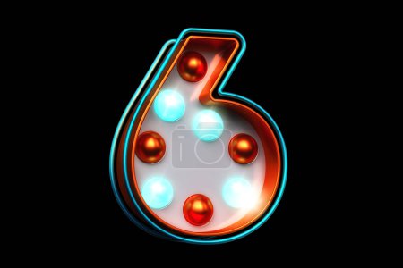 Photo for 3D typography of bulb marquee digit number 6 in copper and bright cian.  High quality 3D rendering. - Royalty Free Image