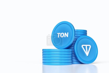 Foto de Conjunto de Toncoin Tonelada pilas de monedas y fichas que muestran el logotipo y el ticker. Diseño ilustrativo adecuado para conceptos criptomoneda y altcoin. Renderizado 3D de alta calidad. - Imagen libre de derechos
