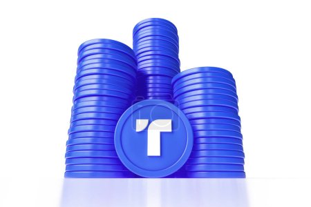 Photo for Set of True Usd stablecoin token stacks seen from a low view angle. Design suitable for cryptocurrency trading concepts. High quality 3D rendering. - Royalty Free Image