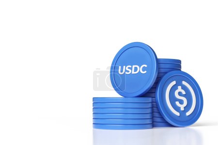 Photo for Usdc coin stacks and tokens with logo and ticker. Illustrative design suitable for cryptocurrency and stablecoin concepts. High quality 3D rendering. - Royalty Free Image