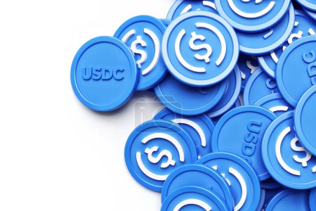 Usd Coin Usdc Stablecoin cryptocurrency wallpaper made of many randomly placed coins viewed from above. High quality 3D rendering.