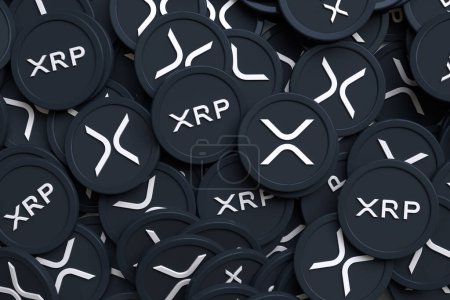 Xrp Ripple cryptocurrency wallpaper made of many randomized tokens. High quality 3D rendering.