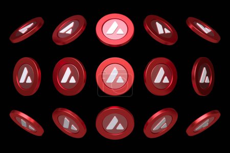 Photo for Set of isolated Avalanche Avax cryptocurrency tokens from different angles. Ideal for composing dynamic images for altcoins and blockchain concepts. High quality 3D rendering - Royalty Free Image