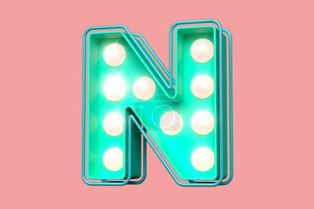 Photo for 3D typeface letter N in teal with bright soft pink dots. High quality 3D rendering - Royalty Free Image