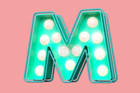 Photo for 3D font letter M in aqua green with bright soft pink dots. High quality 3D rendering - Royalty Free Image