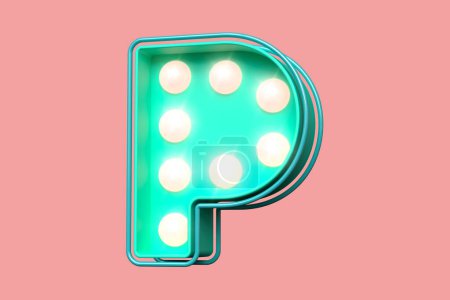 Photo for 3D letter P in teal with soft pink luminous dots. Retro modern light box typography. High quality 3D rendering - Royalty Free Image