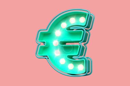 Foto de Símbolo Euro 3D en verde azulado y rosa suave. Tipografía de la carpa de la bombilla. Renderizado 3D de alta calidad - Imagen libre de derechos