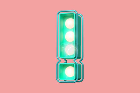 Téléchargez les photos : Lightbox avec ampoules en forme de point d'exclamation en vert aqua et rose tendre. rendu 3D de haute qualité - en image libre de droit