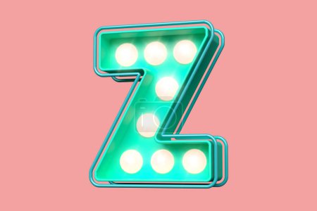 Foto de Letra de representación 3D Z en verde agua con suaves puntos brillantes rosados. Estilo retro llevó la tipografía - Imagen libre de derechos
