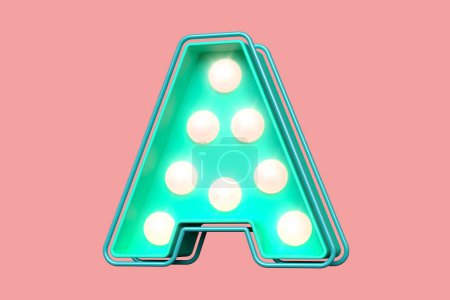 Photo for Teal and pink lighting 3D letter A. Modern style lettering design with light bulbs. High quality 3D rendering - Royalty Free Image