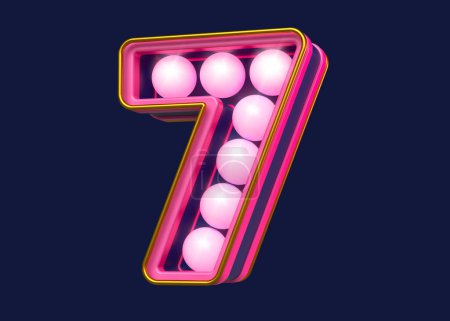 Foto de Precioso dígito de la bombilla de la carpa 3D número 7 en rosa, oro y azul. Renderizado 3D de alta calidad - Imagen libre de derechos