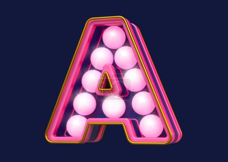 Foto de Marquee fuente en pink and blue 3D letter A. Diseño de letras de estilo moderno con bombillas. Renderizado 3D de alta calidad - Imagen libre de derechos