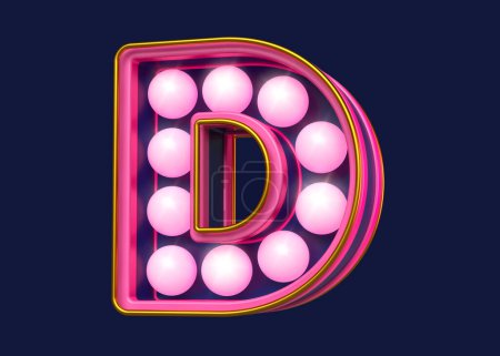 Photo for 3D marquee sign typeface letter D in pink, gold and dark blue. High quality 3D rendering. - Royalty Free Image