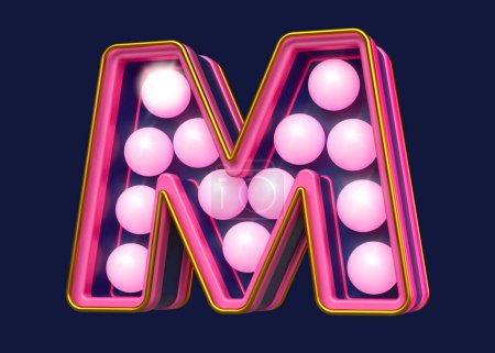 Photo for Marquee typography letter M in fluorescent pink and blue. High quality 3D rendering. - Royalty Free Image