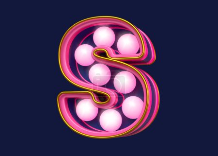 Foto de Bombillas de luz marquesina letra 3D letra S en rosa y azul. Renderizado 3D de alta calidad. - Imagen libre de derechos