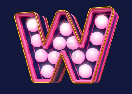 Photo for Vintage marquee lights 3D font letter W in pink and blue. High quality 3D rendering. - Royalty Free Image