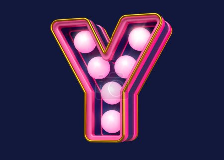 Photo for Marquee light font letter Y in pink and blue. Attractive bright bulb font. High quality 3D rendering. - Royalty Free Image