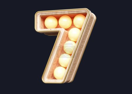 Photo for Marquee light bulb typeset digit number 7 made of wood.  High quality 3D rendering. - Royalty Free Image