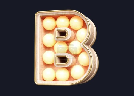 Téléchargez les photos : Feux de chapiteau 3D lettre B en bois avec ampoules chaudes. rendu 3D de haute qualité. - en image libre de droit