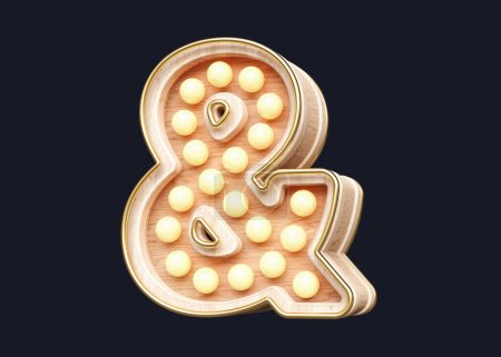 Photo for Marquee lights in the shape of Ampersand symbol made of wood. High quality 3D rendering. - Royalty Free Image