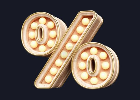 Wooden marquee light bulbs font percent symbol. High quality 3D rendering.