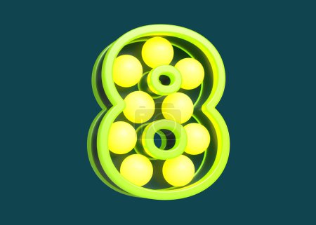 Téléchargez les photos : Typographie d'ampoule de chapiteau 3D. Numéro 8 dans le schéma de couleur citron vert. rendu 3D de haute qualité. - en image libre de droit