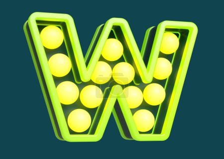 Photo for Gaming marquee lights 3D font letter W in green and yellow. High quality 3D rendering. - Royalty Free Image