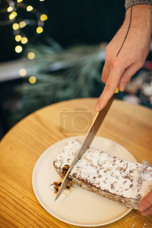 Photo for Traditional English steamed pudding with dried fruits and nuts for Christmas - Royalty Free Image