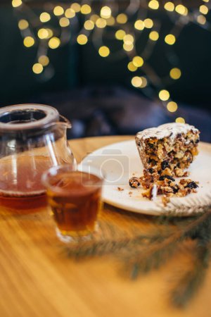Photo for Traditional English steamed pudding with dried fruits and nuts for Christmas - Royalty Free Image