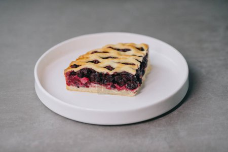 Téléchargez les photos : Délicieuse tarte aux myrtilles sur une assiette close-up. - en image libre de droit