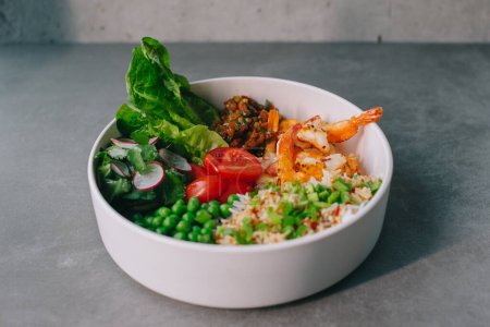 Photo for Poke bowl with rice and shrimp - Royalty Free Image