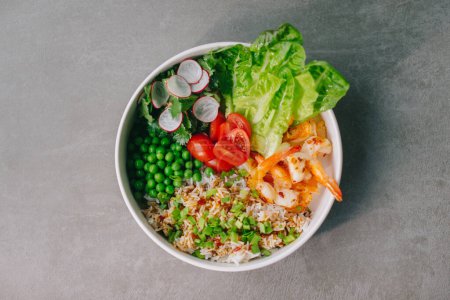 Photo for Poke bowl with rice and shrimp - Royalty Free Image