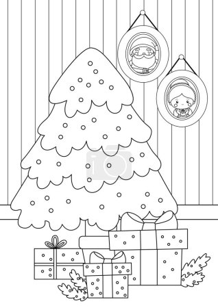 Téléchargez les photos : Mignon arbre de Noël Ornement Accessoires Cartoon Coloriage Activité de vacances pour enfants et adultes - en image libre de droit