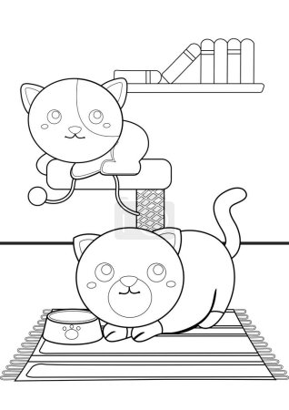 Illustration for Cute Little Cat Kitten Animal Pet Cartoon Coloring Activity for Kids and Adult - Royalty Free Image