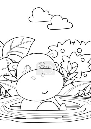 Cute Animal Hippo Hippopotamus Mammal River Cartoon Coloring Pages Activity for Kids and Adult