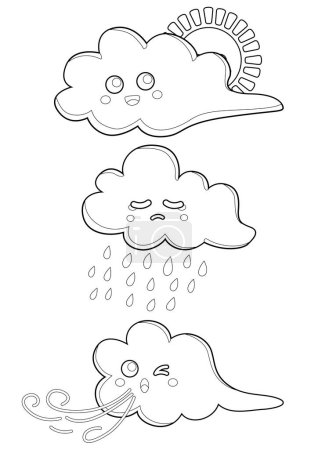 Cloud Weather Nature Cartoon Coloring Pages Activity for Kids and Adult