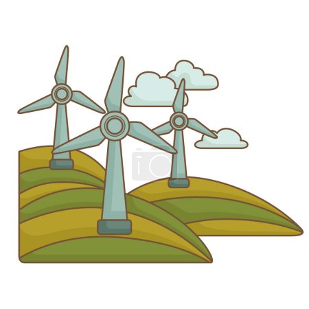 Téléchargez les photos : Turbines éoliennes Énergie Technologie verte Aller vert écologique Énergie environnementale Dessin animé Illustration vectoriel Clipart autocollant - en image libre de droit