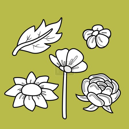 Illustration for Leaves Leave Flowers Plants Garden Nature Cartoon Digital Stamp Outline - Royalty Free Image